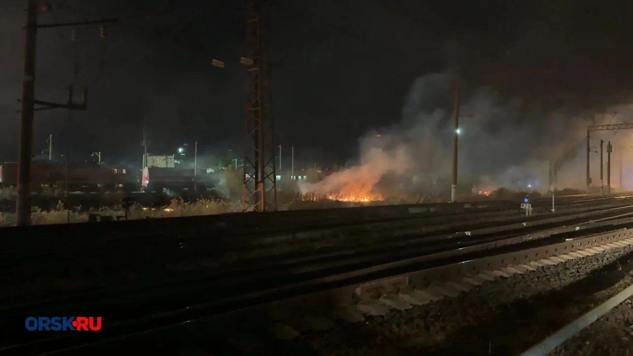 Около железнодорожных путей в Орске загорелась сухая трава — фото 3